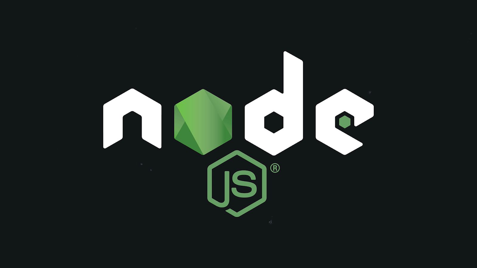 Node.js logo with green hexagon and white letters on black