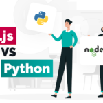 Shows the node.js vs python logo drawn on the picture