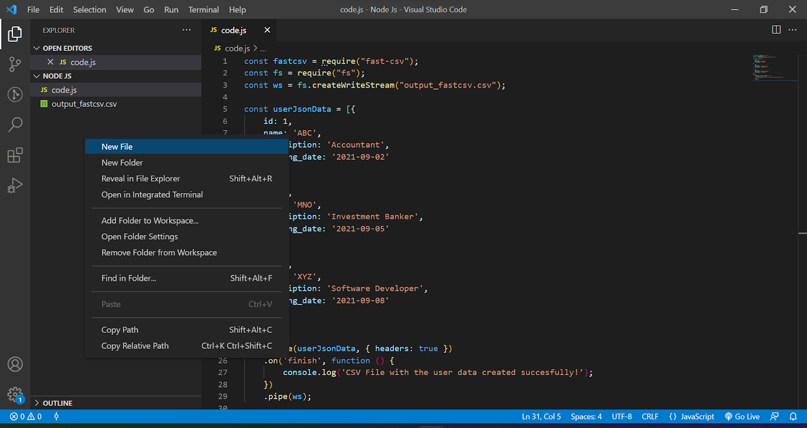 Export-to-CSV NPM screensho