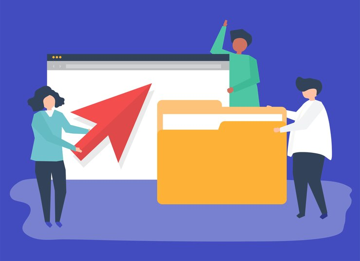 Illustration of People and Upload Files Icons